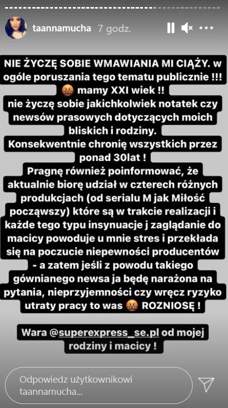 Anna Mucha wydała oświadczenie /https://www.instagram.com/taannamucha/