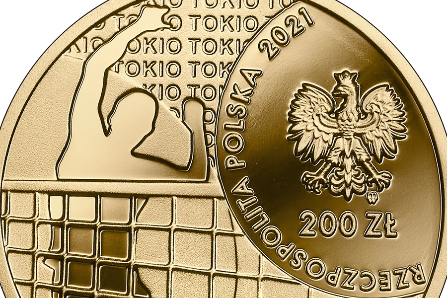 Moneta kolekcjonerska NBP: Polska Reprezentacja Olimpijska Tokio 2020, 200 zł, detal awersu