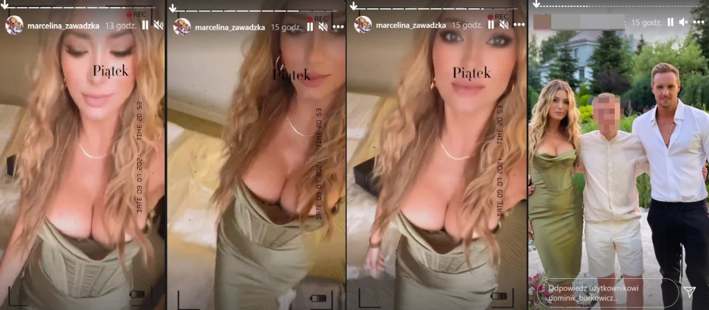 Marcelina z imponującym dekoltem oraz menedżerem i niemieckim ukochanym /Źródło: instagram.com/marcelina_zawadzka; instagram.com/dominik_borkowicz/