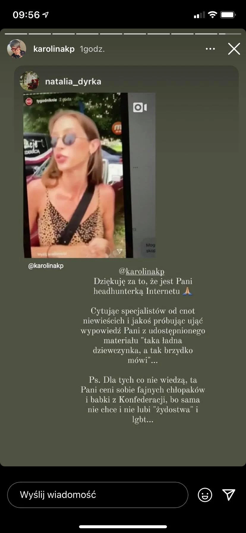 Do nagrania odniosła się między innymi Karolina Korwin-Piotrowska na swoim Instagramie Do nagrania odniosła się między innymi Karolina Korwin-Piotrowska na swoim Instagramie