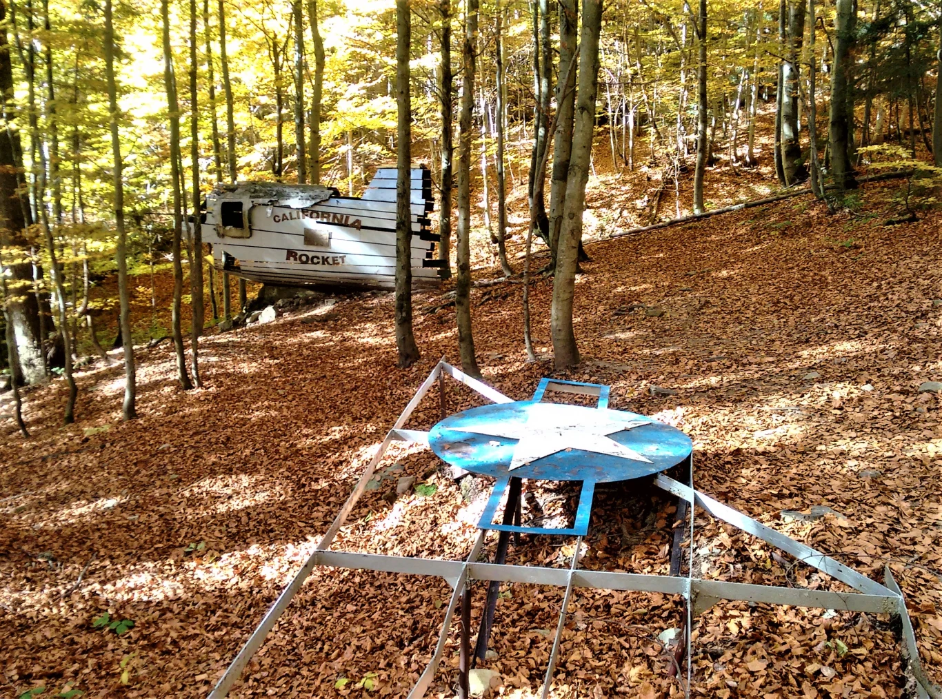 W środku lasu zobaczymy niepełną replikę złożoną z ocalałych szczątek samolotu