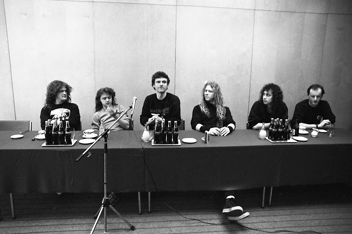 Metallica podczas konferencji prasowej podczas wizyty w Polsce w 1987 r. Metallica podczas konferencji prasowej podczas wizyty w Polsce w 1987 r.