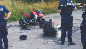 Zatrzymujący pirata funkcjonariusze przestrzelili oponę w jego motocyklu (Źródło: Policja Śląska)