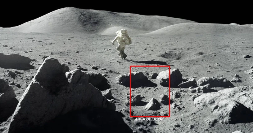 Zdjęcie Apollo 17 z 1972 roku. Cienie mogą powodować gromadzenie się szronu nawet w ciągu dnia Zdjęcie Apollo 17 z 1972 roku. Cienie mogą powodować gromadzenie się szronu nawet w ciągu dnia