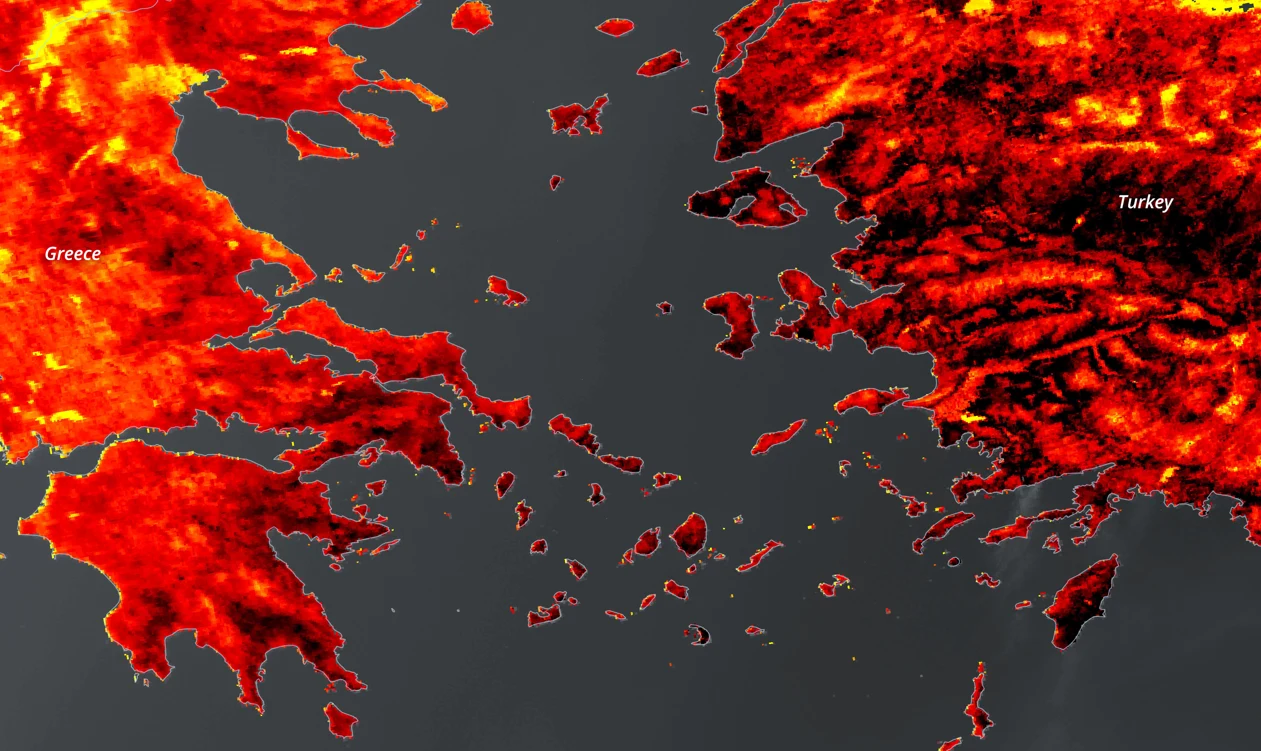 Zdjęcie zrobione przez satelitę Sentinel 3 Zdjęcie zrobione przez satelitę Sentinel 3