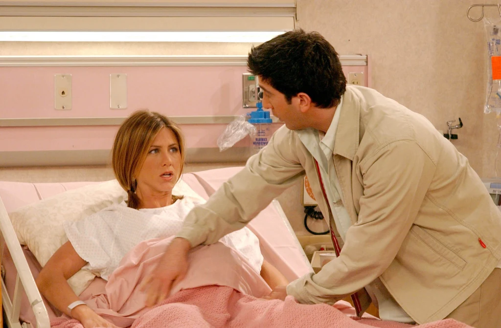 Aniston i Schwimmer na planie "Przyjaciół" Aniston i Schwimmer na planie "Przyjaciół"