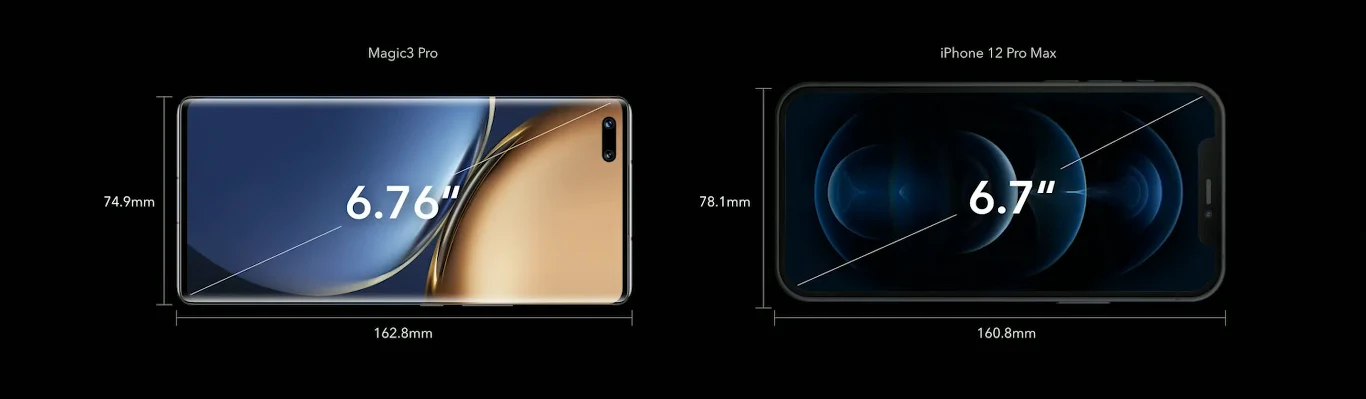 Mimo większej przekątnej ekranu, Honor Magic 3 jest mniejszy niż iPhone 12 Pro Max Mimo większej przekątnej ekranu, Honor Magic 3 jest mniejszy niż iPhone 12 Pro Max