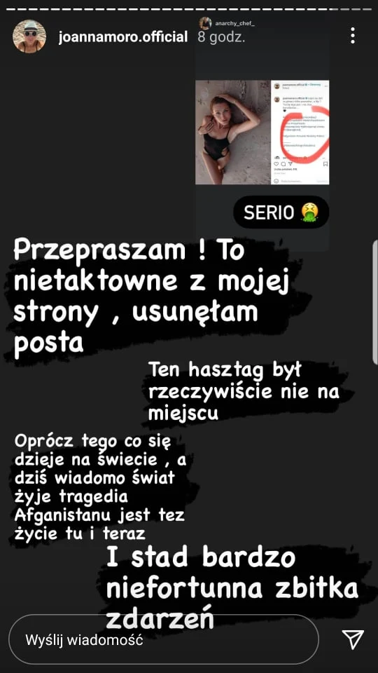 Wpis Joanny Moro /https://www.instagram.com/joannamoro.official/ Wpis Joanny Moro /https://www.instagram.com/joannamoro.official/