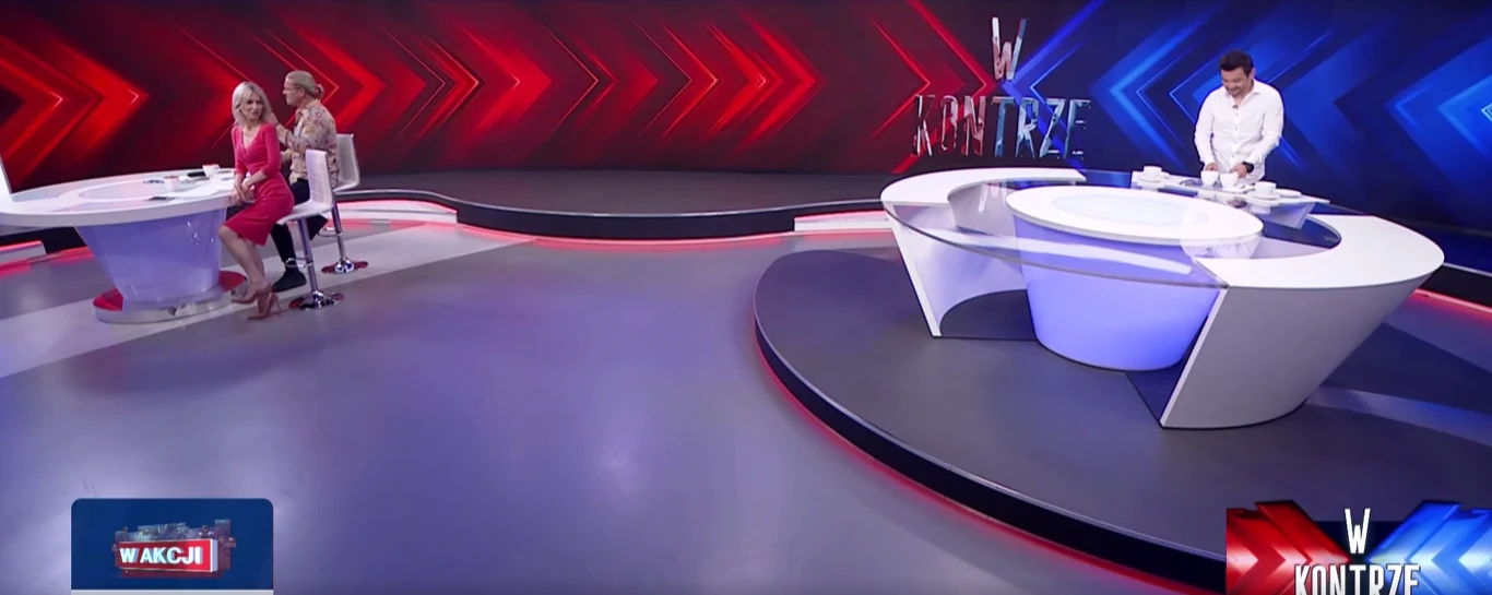 Jarosław Jakimowicz i Magdalena Ogórek w studiu TVP Info podczas nagrań programu "W kontrze" Jarosław Jakimowicz i Magdalena Ogórek w studiu TVP Info podczas nagrań programu "W kontrze"