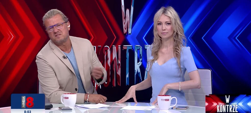 Kadr programu "W kontrze" stacji TVP. Jarosław Jakimowicz i Magdalena Ogórek