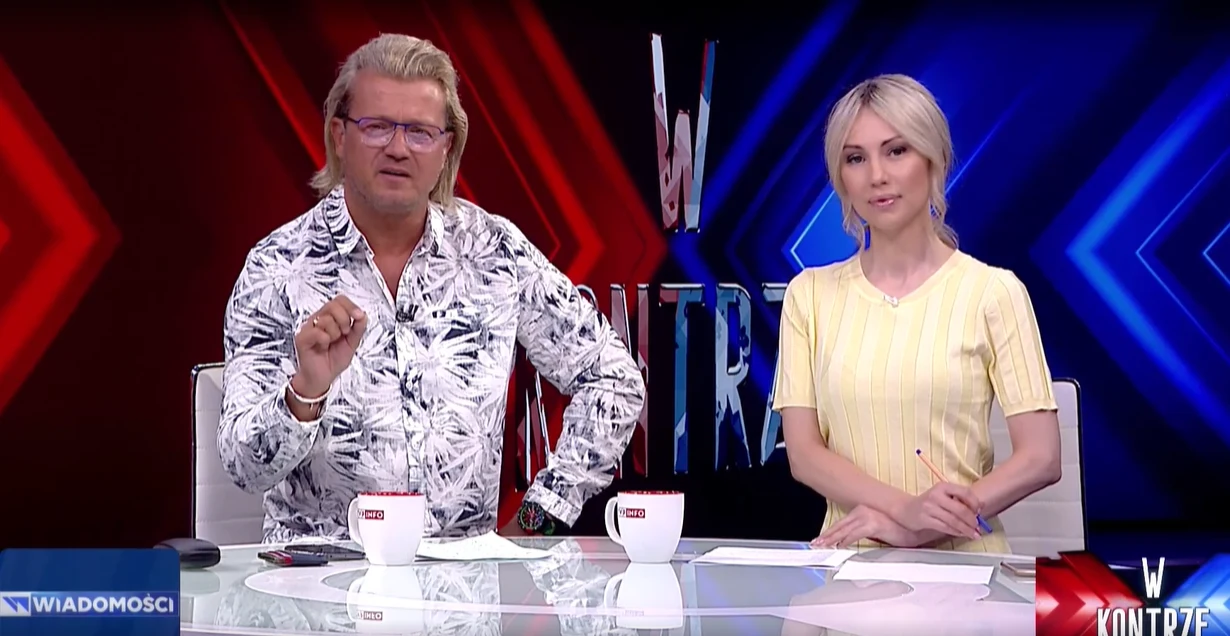 Kadr programu "W kontrze" TVP. Jarosław Jakimowicz i Magdalena Ogórek