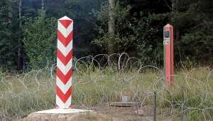 Pas drogi granicznej na polsko-białoruskiej granicy w Kopczanach