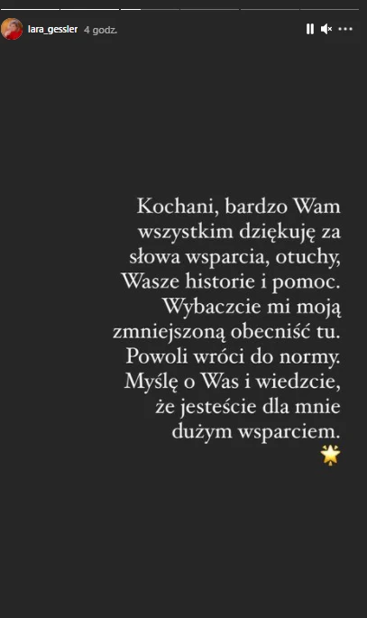 Relacja Lary Gessler / źródło: Instagram @lara_gessler
