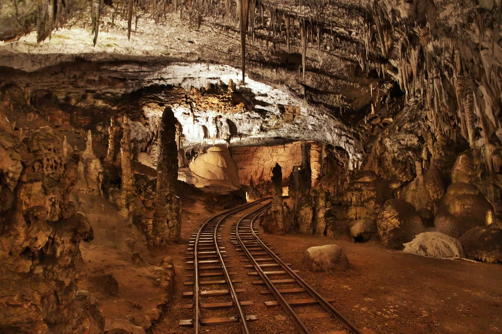 Drogę w Jaskini Postojnej w większości pokonuje się kolejką, co jest sporym ułatwieniem dla turystów 