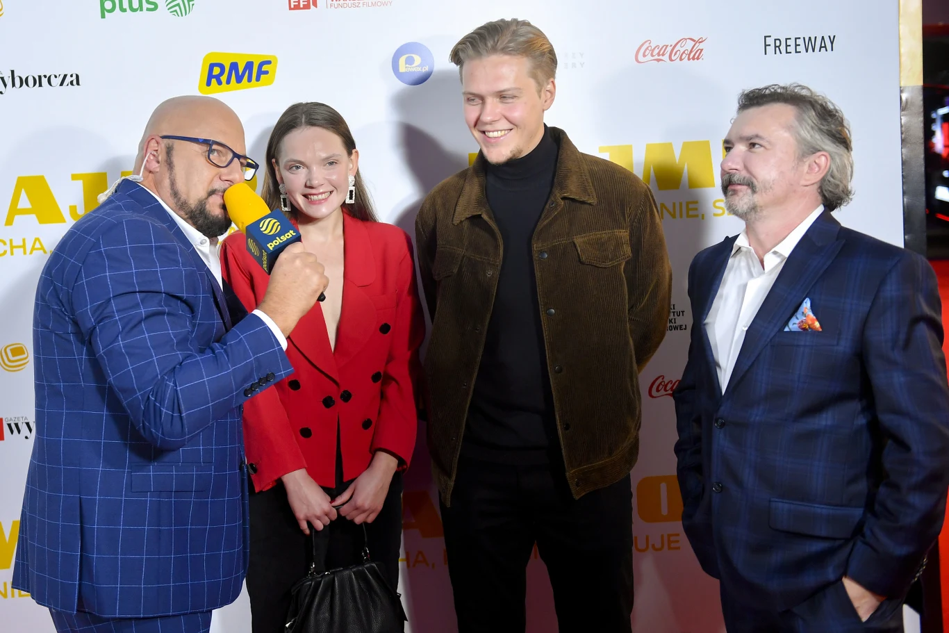 Piotr Gąsowski, Sandra Drzymalska, Jakub Gierszał i Andrzej Andrzejewski na premierze filmu "Najmro. Kocha, kradnie, szanuje"