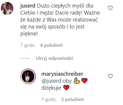 Komentarze pod postem Marianny Schreiber https://www.instagram.com/marysiaschreiber/