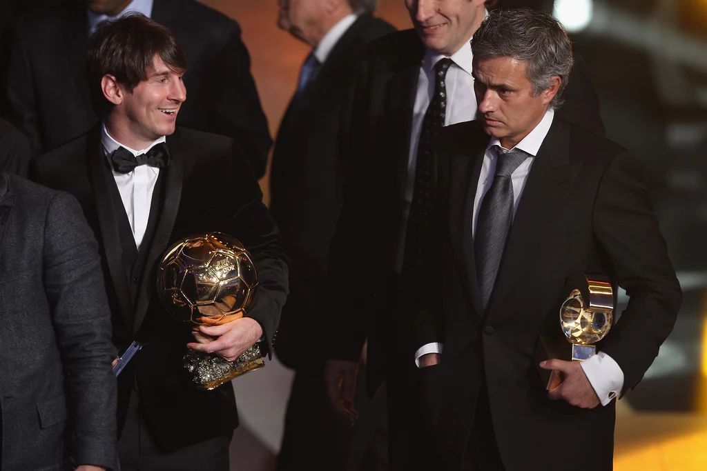 Lionel Messi i Jose Mourinho odbierają nagrody od FIFA, rok 2010