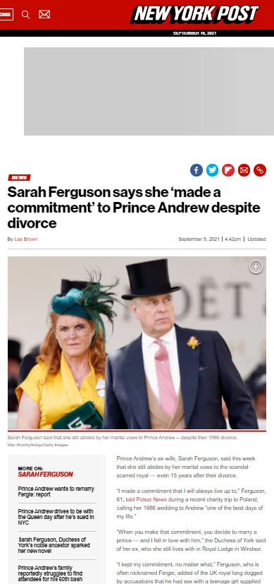 Artykuł "New York Post" na podstawie wywiadu Laskowskiej z Sarah Ferguson w Polsat News. Artykuł "New York Post" na podstawie wywiadu Laskowskiej z Sarah Ferguson w Polsat News.