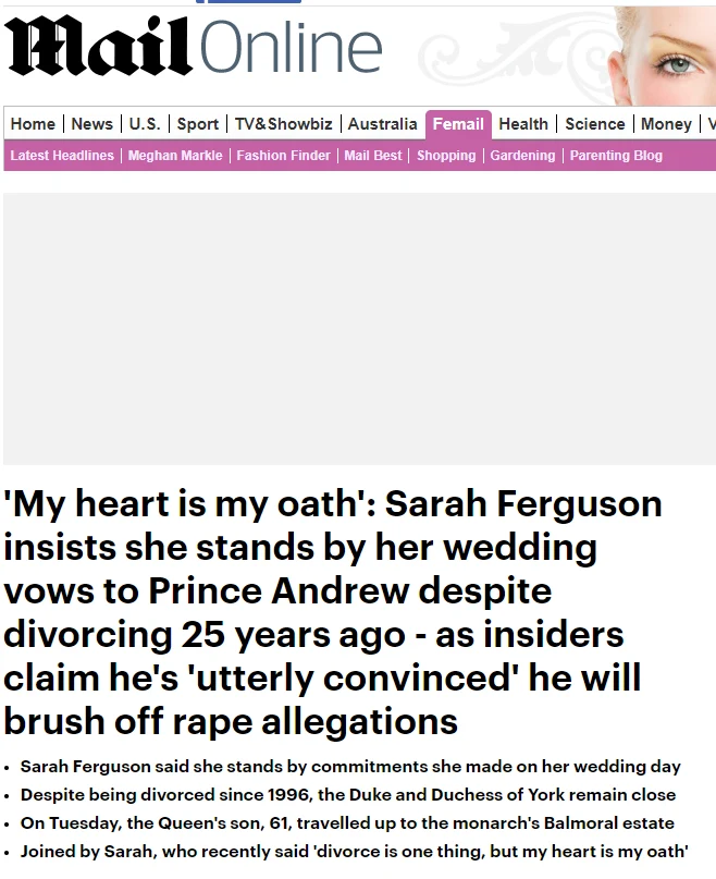 Artykuł "Daily Mail" na podstawie wywiadu Laskowskiej z Sarah Ferguson w Polsat News. Artykuł "Daily Mail" na podstawie wywiadu Laskowskiej z Sarah Ferguson w Polsat News.