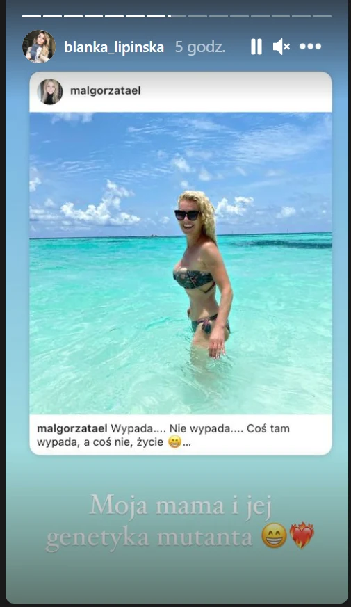 Blanka Lipińska na InstaStory opublikowała zdjęcie swojej mamy/ https://www.instagram.com/blanka_lipinska/?hl=pl