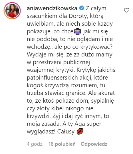 Anna Wendzikowska skomentowała post Agnieszki Hyży  Anna Wendzikowska skomentowała post Agnieszki Hyży
