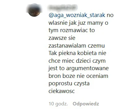 Komentarz fanki na profilu Oli Kwaśniewskiej Komentarz fanki na profilu Oli Kwaśniewskiej