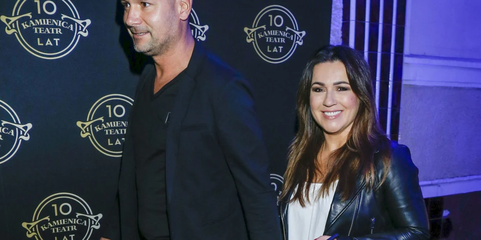 Beata Tadla z mężem na premierze spektaklu Beata Tadla z mężem na premierze spektaklu