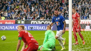 Pedro Rebocho po golu w meczu Lech Poznań - Wisła Kraków