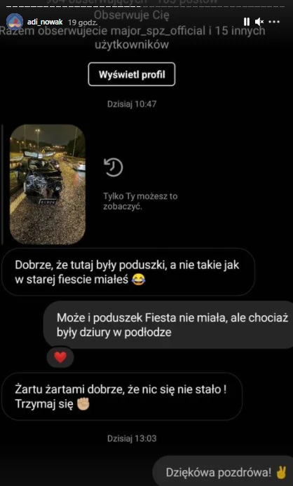 Adi Nowak miał wypadek na drodze Foto: Instagram @adi_nowak Adi Nowak miał wypadek na drodze Foto: Instagram @adi_nowak
