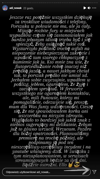 Adi Nowak dziękuje fanom Instagram / @adi_nowak Adi Nowak dziękuje fanom Instagram / @adi_nowak