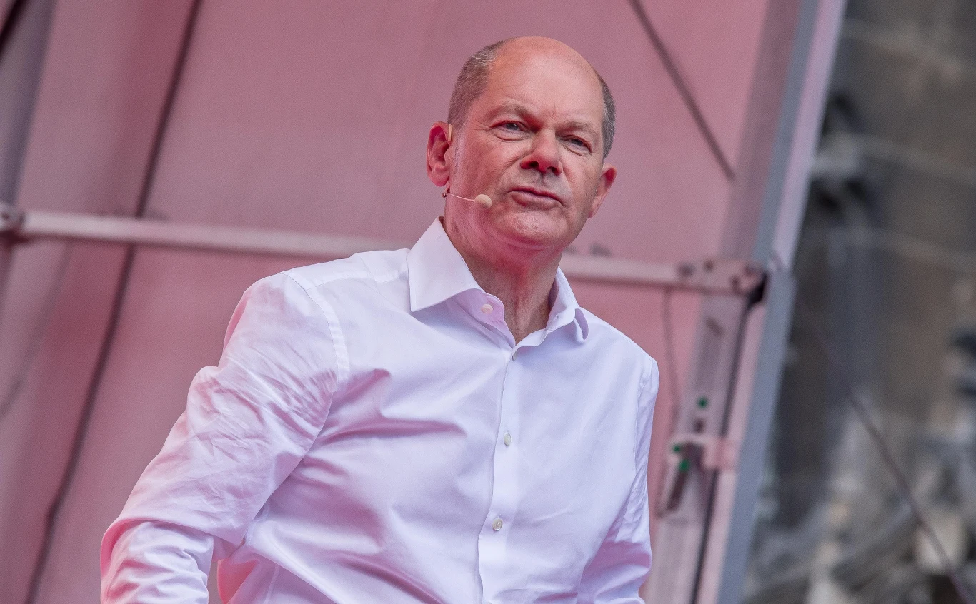 Olaf Scholz podczas wiecu przedwyborczego w Monachium. Olaf Scholz podczas wiecu przedwyborczego w Monachium.