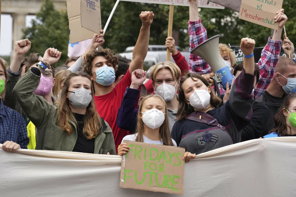 Szwedzka działaczka klimatyczna Greta Thunberg podczas protestu w Berlinie 