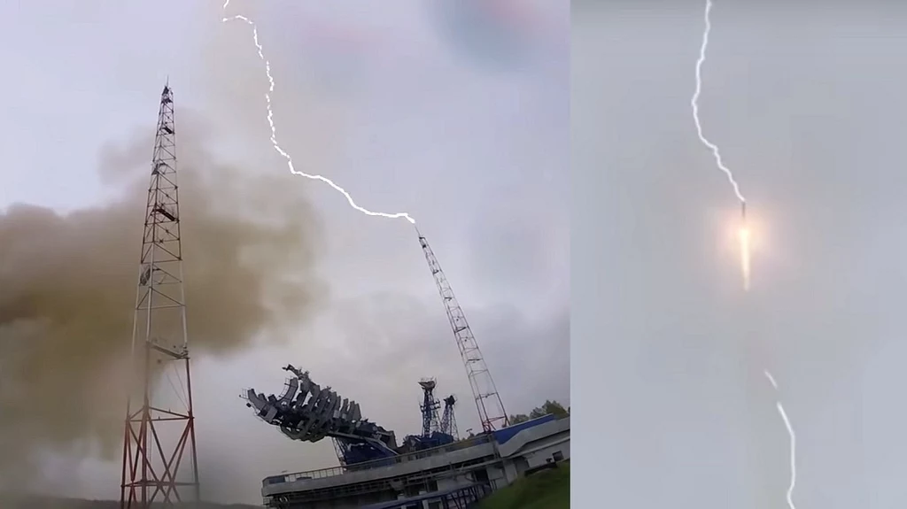 Zobacz, jak piorun uderza w rakietę Sojuz w trakcie lotu z misją kosmiczną