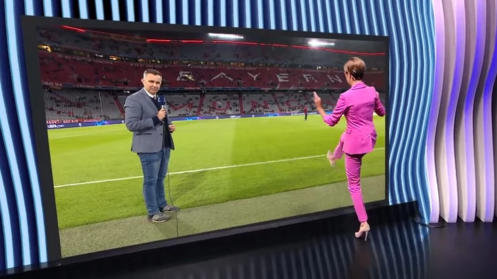 Prezenterka Polsatu Sport ze studia wirtualnie przeniosła się na stadion piłkarski (film)