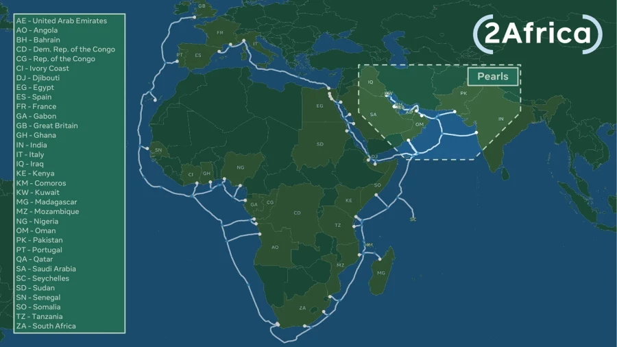 Plan dostarczenia internetu za pomocą kabla  2Africa. Fot. Engineering Facebook