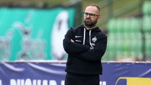 Piotr Tworek, trener Warty Poznań podczas meczu Pucharu Polski z Olimpią Grudziądz
