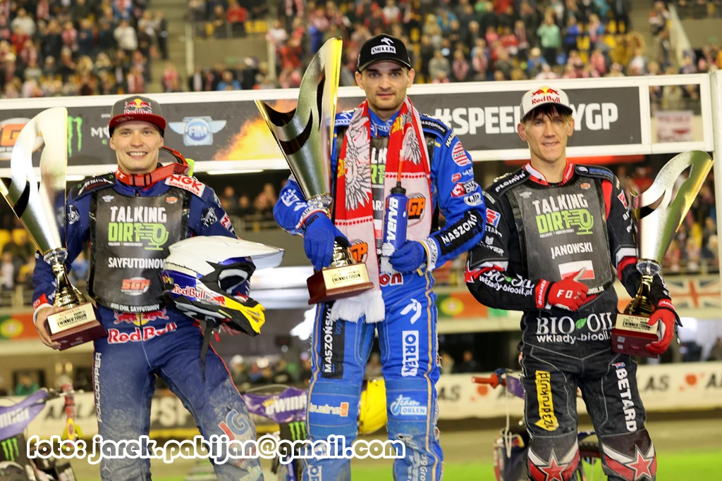Podium sobotniego Grand Prix - Emil Sajfutdinow, Bartosz Zmarzlik, Maciej Janowski Podium sobotniego Grand Prix - Emil Sajfutdinow, Bartosz Zmarzlik, Maciej Janowski