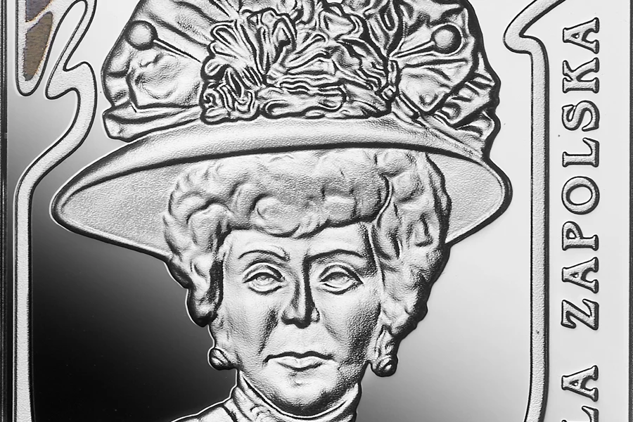 Nowa moneta NBP: Wielkie aktorki - Gabriela Zapolska, 20 zł, detal rewersu