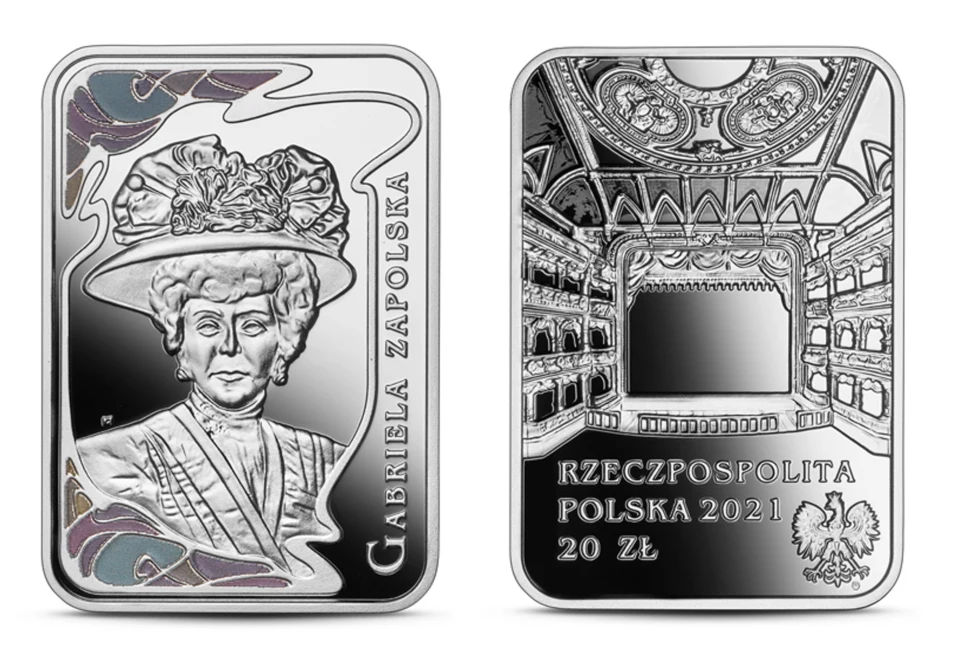 Moneta NBP: Wielkie aktorki - Gabriela Zapolska, 20 zł, rewers (L) i awers (P) Moneta NBP: Wielkie aktorki - Gabriela Zapolska, 20 zł, rewers (L) i awers (P)