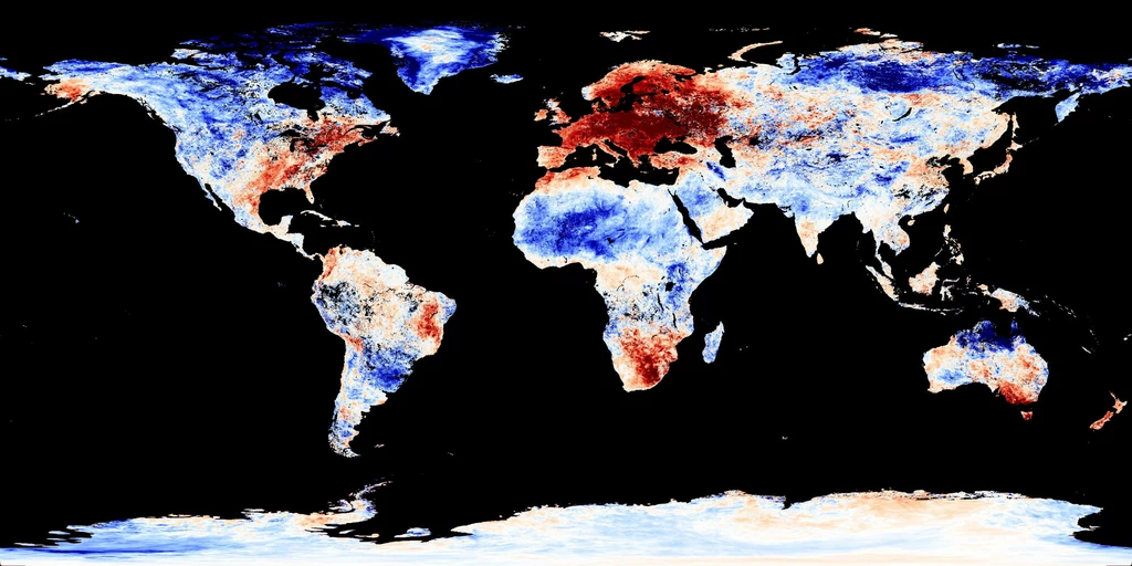 Mapa przedstawiająca anomalie temperatur w grudniu 2015 spowodowanych zmianami klimatycznymi