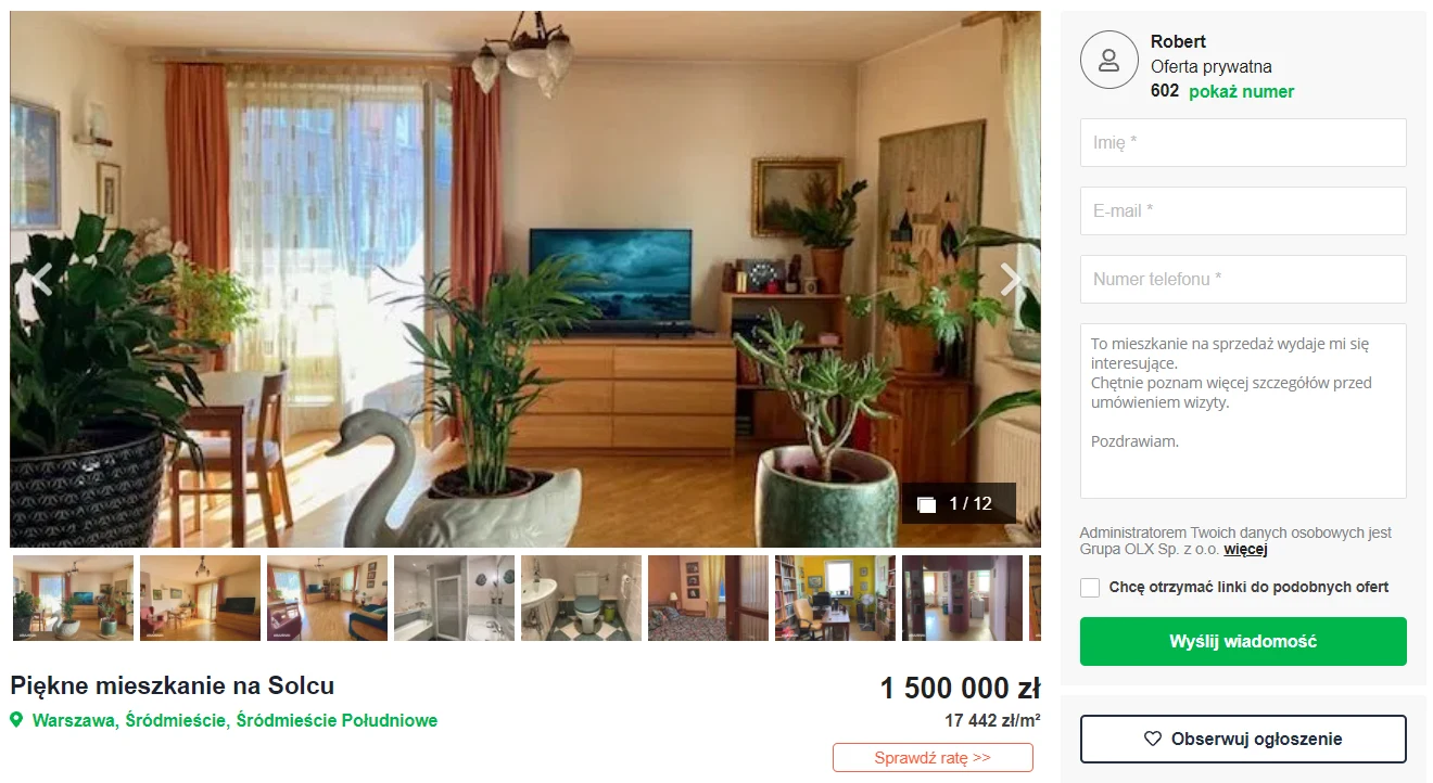 Mieszkanie Doroty Zawadzkiej na sprzedaż