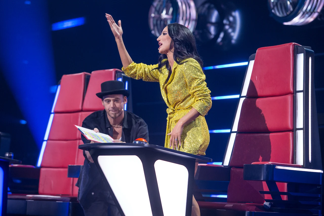 Justyna Steczkowska i Tomson na planie "The Voice of Poland" Justyna Steczkowska i Tomson na planie "The Voice of Poland"