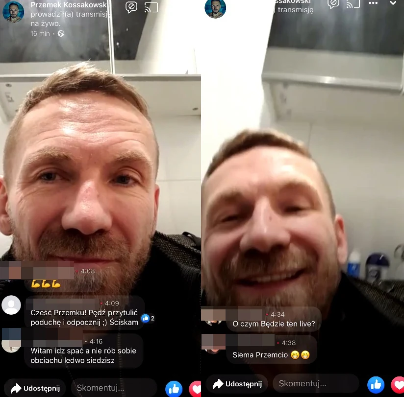 Przemek Kossakowski zrobił live'a w środku nocy. Siedział na sedesie i bełkotał Przemek Kossakowski zrobił live'a w środku nocy. Siedział na sedesie i bełkotał