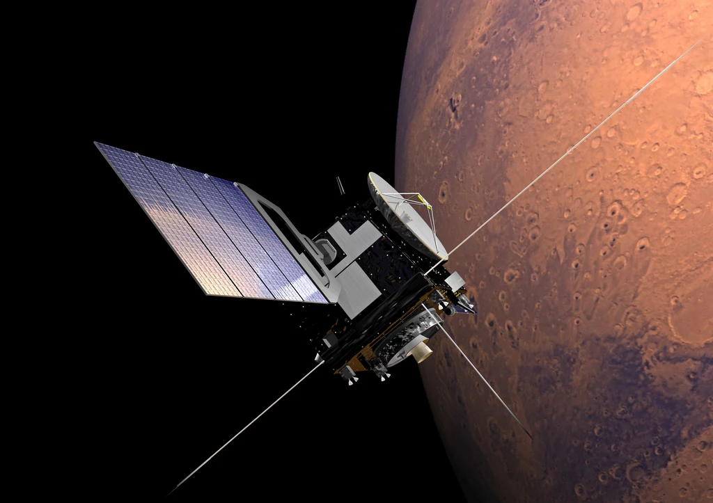 Orbiter ESA Mars Express w pobliżu Czerwonej Planety.