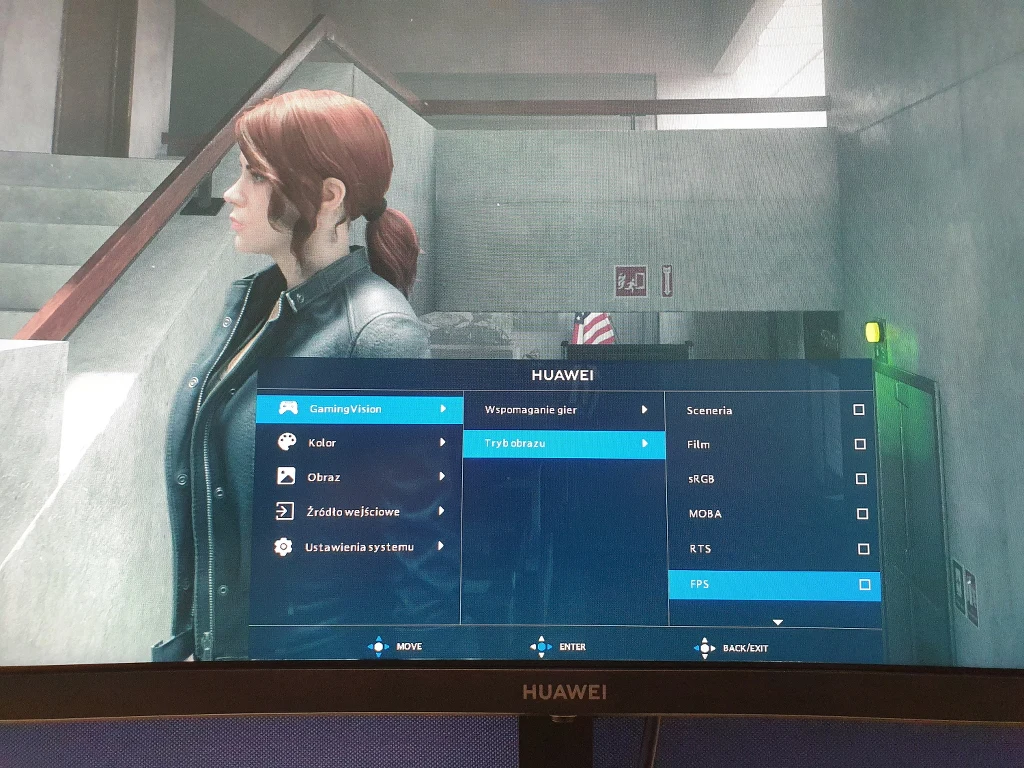 Ustawienia ekranowe wyświetlają się w centrum u podstawy wyświetlacza w formie trzech kolumn do zarządzania poszczególnymi opcjami. Ustawienia ekranowe wyświetlają się w centrum u podstawy wyświetlacza w formie trzech kolumn do zarządzania poszczególnymi opcjami.