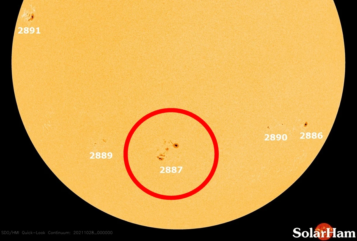 Plama 2887, z której nastąpił wybuch plazmy w kierunku Ziemi