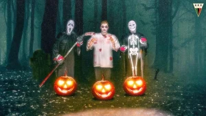 Plakat promujący Halloween podczas meczu GKS-u Tychy z Podhalem Nowy Targ