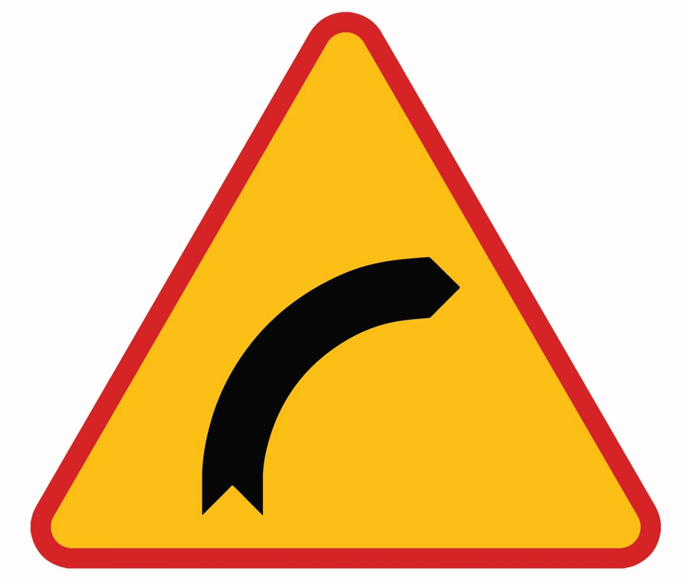 Znak ostrzegawczy A-1. Niebezpieczny zakręt w prawo.