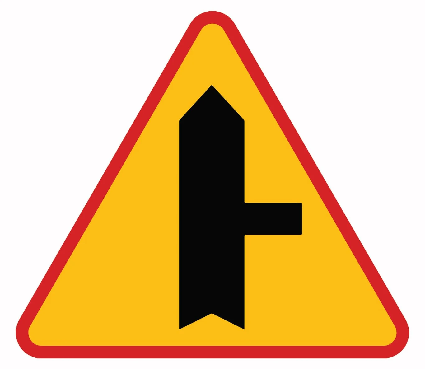 Znak ostrzegawczy A-6b. Skrzyżowanie z drogą podporządkowaną występującą po prawej stronie.