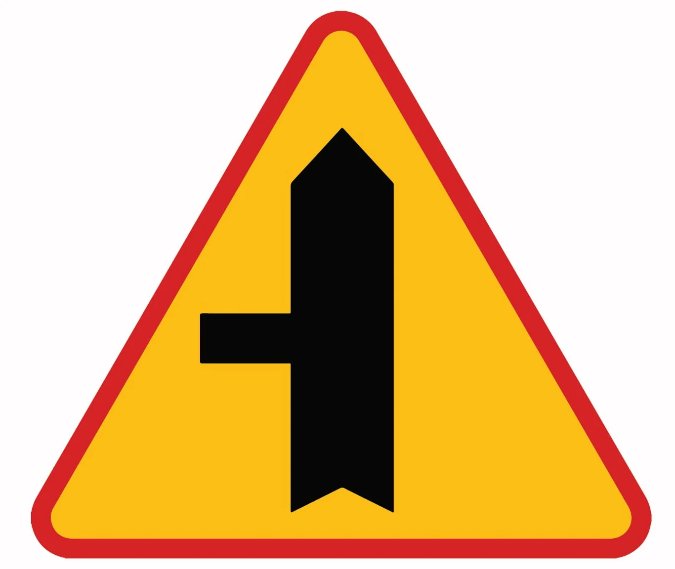 Znak ostrzegawczy A-6c. Skrzyżowanie z drogą podporządkowaną występującą po lewej stronie.